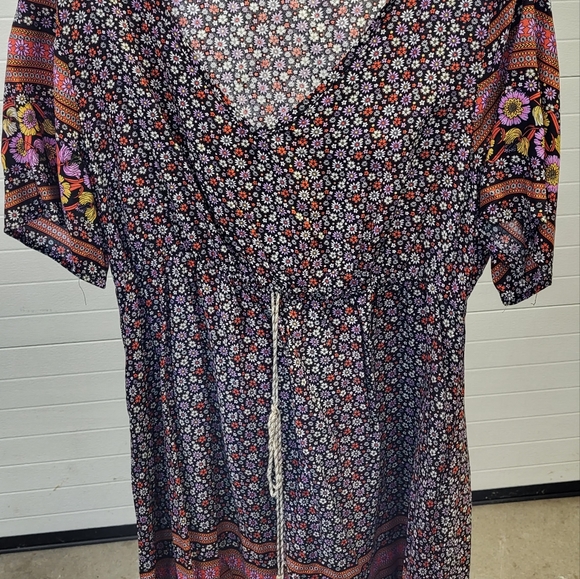 Boho Floral All Over Print Tie Waist Dress Size 2X - Picture 8 of 13